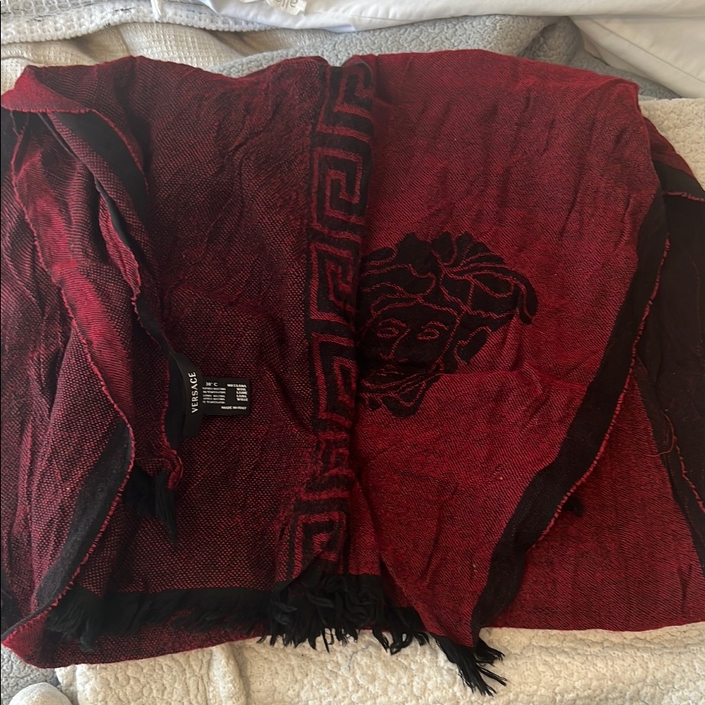 Versace Deep Red and Black Medusa Scarf